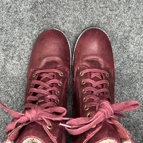 Carlos Santana Gibson Ankle Boots Women's 9.5 Maroon Lace Up Block Heel Booties - Picture 9 of 12